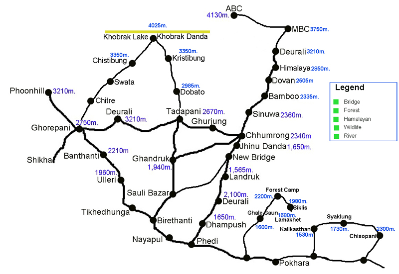 Tour Map of Annapurna-Dhaulagiri Hidden Ridge