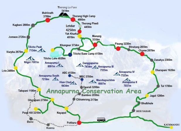 Tour Map of Annapurna Circuit Trek