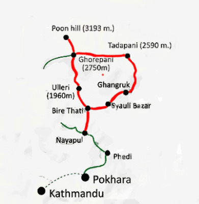 Tour Map of The Annapurna Yoga Trek